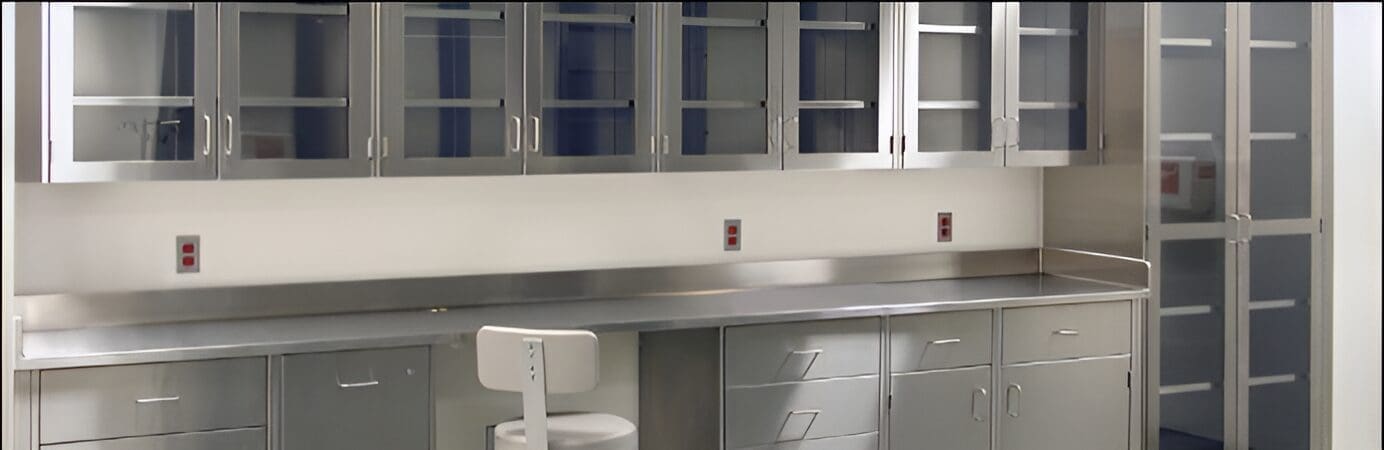Stainless steel lab cabinets and counter.