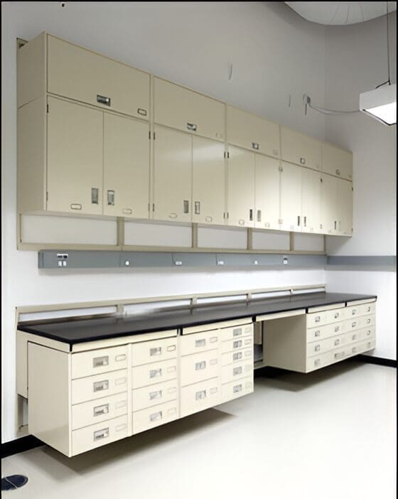 Laboratory cabinets and drawers.